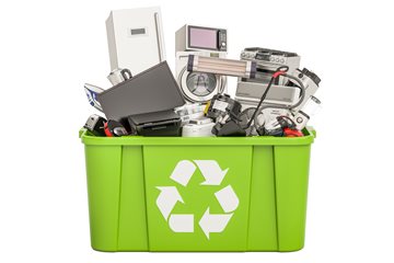 Image of recycling tub with electronics in it